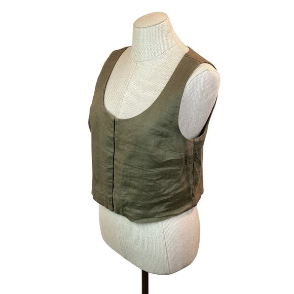 Madewell Womens Scoop Crop Top Size 8 Olive Linen - Picture 3 of 8